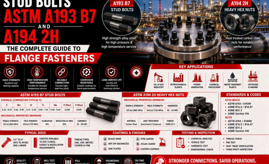 Stud Bolts ASTM A193 B7 and A194 2H: The Complete Guide to Flange Fasteners