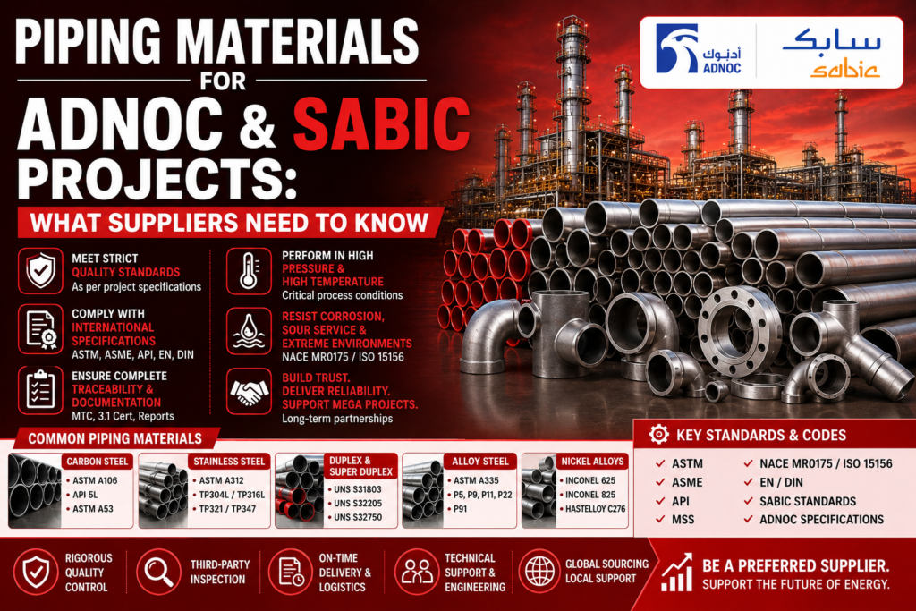 Piping Materials for ADNOC and SABIC Projects: What Suppliers Need to Know
