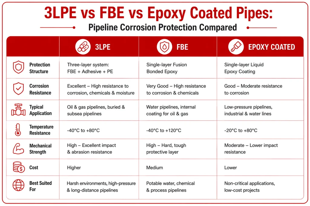 3LPE vs FBE vs Epoxy Coated Pipes: Pipeline Corrosion Protection Compared
