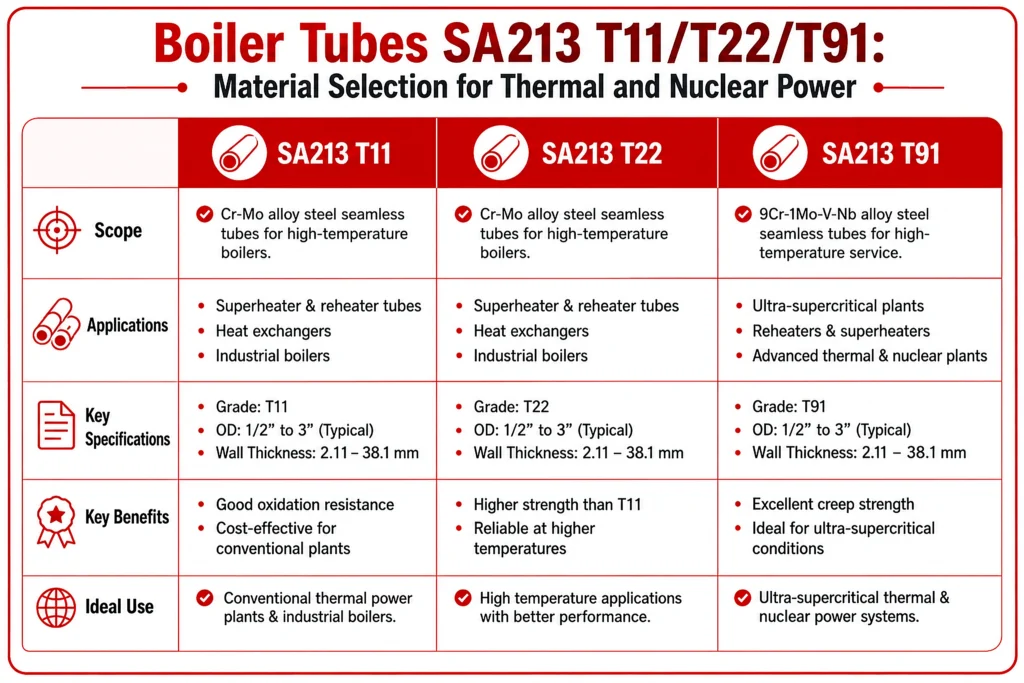 Boiler Tubes SA213 T11/T22/T91: Material Selection for Thermal and Nuclear Power