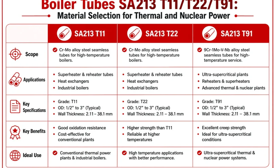 Boiler Tubes SA213 T11/T22/T91: Material Selection for Thermal and Nuclear Power