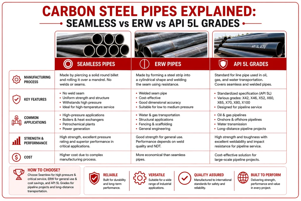 Carbon Steel Pipes Explained: Seamless vs ERW vs API 5L Grades