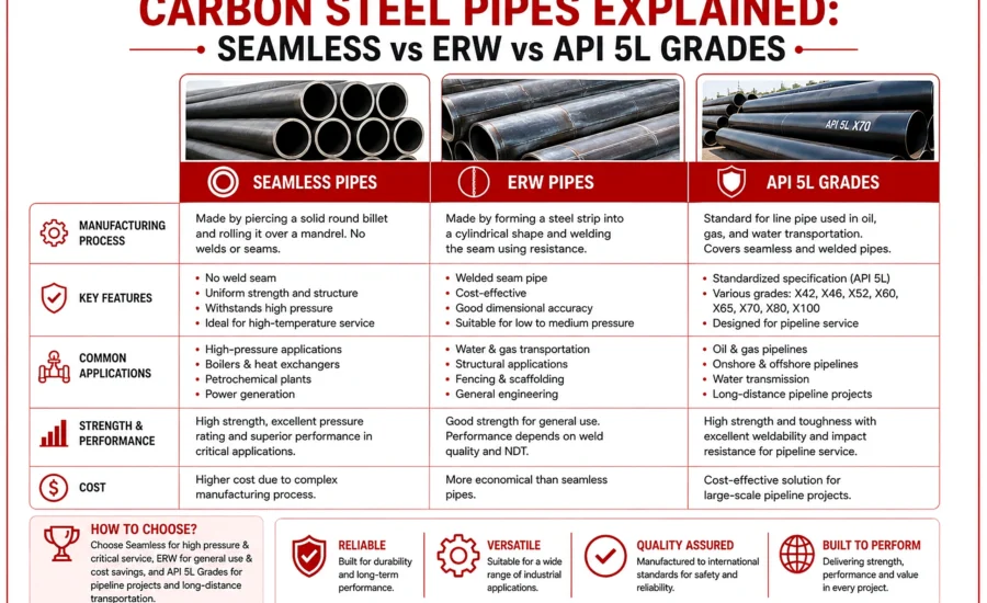 Carbon Steel Pipes Explained: Seamless vs ERW vs API 5L Grades