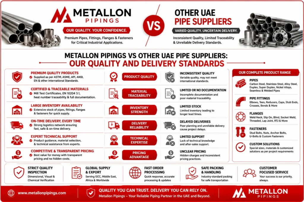 Metallon Pipings vs Other UAE Pipe Suppliers: Our Quality and Delivery Standards