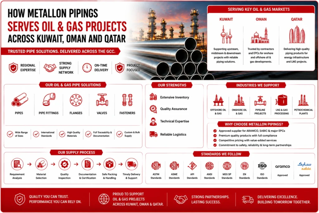 How Metallon Pipings Serves Oil & Gas Projects Across Kuwait, Oman and Qatar