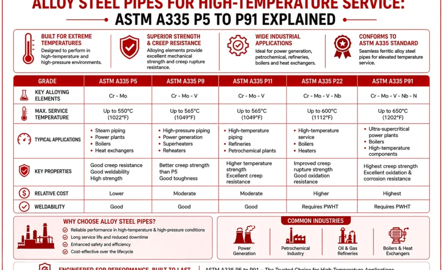 Alloy Steel Pipes for High-Temperature Service: ASTM A335 P5 to P91 Explained