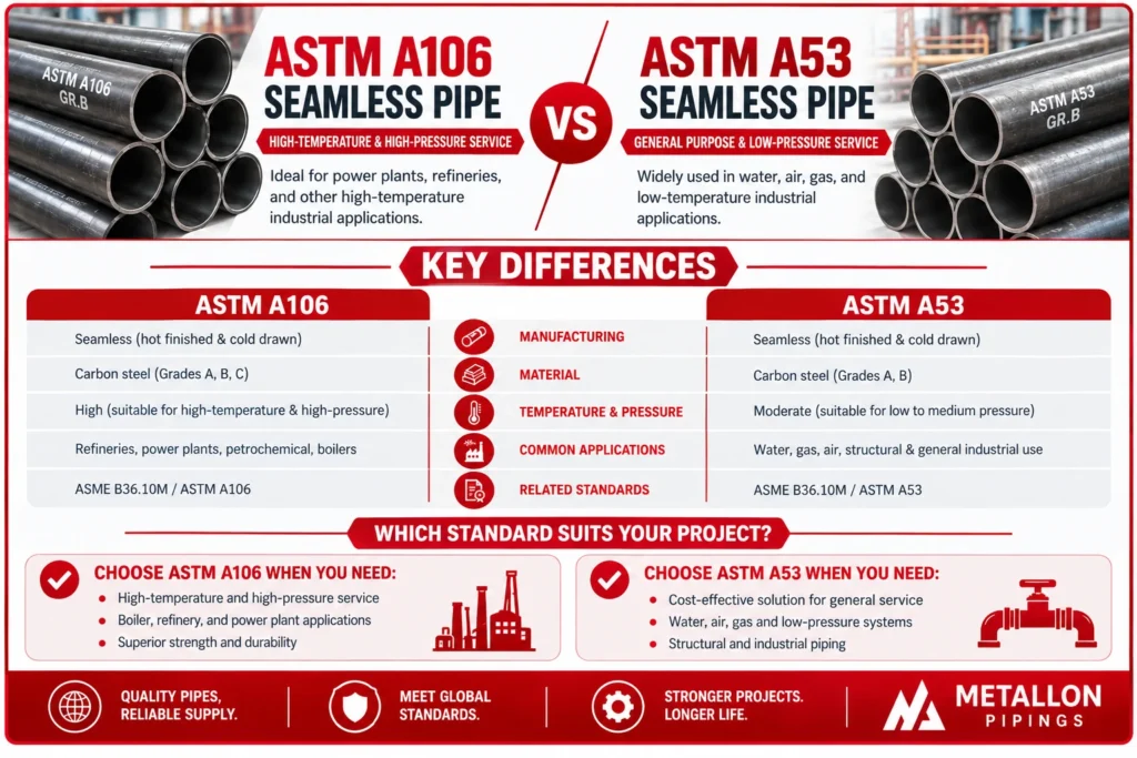 ASTM A106 vs ASTM A53 Seamless Pipe: Which Standard Suits Your Project?